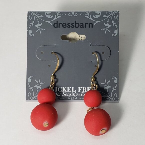 2/$30 Gold tone Red Beaded Drop Dangle Earrings, Stylish 2" - Women Jewelry - Picture 6 of 7
